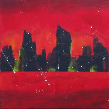 제목이 "" Manhattan ""인 미술작품 Martial Dumoulin로, 원작, 아크릴 나무 들것 프레임에 장착됨