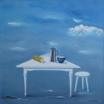 Картина под названием "" Dernier repas "" - Martial Dumoulin, Подлинное произведение искусства, Масло Установлен на Деревянн…