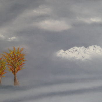 제목이 "" Lune de sang ""인 미술작품 Martial Dumoulin로, 원작, 기름 나무 들것 프레임에 장착됨