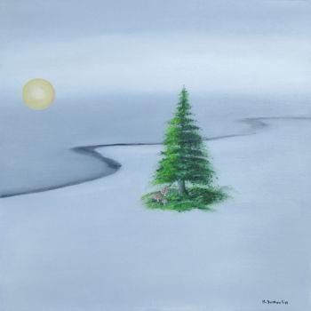 제목이 "" Survie ""인 미술작품 Martial Dumoulin로, 원작, 기름 나무 들것 프레임에 장착됨