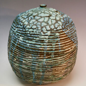 Sculpture titled "Blue Patches & Conc…" by Martie Geiger-Ho, Original Artwork, Ceramics