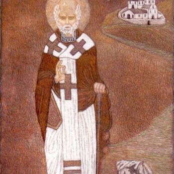 Картина под названием "St. Nicholas the Wo…" - Martin Ashkhatoev, Подлинное произведение искусства, Акрил