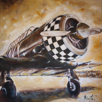 Painting titled "Avion vintage" by Martin-Freville, Original Artwork, Acrylic Mounted on Wood Stretcher frame