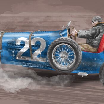 Digitale Kunst getiteld "Bugatti bleue" door Martin-Freville, Origineel Kunstwerk, Digitaal Schilderwerk