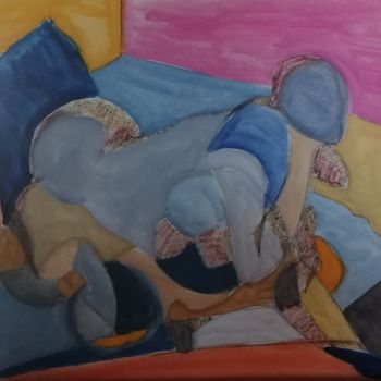 Peinture intitulée "Nu couché pensif" par Martin Jobert, Œuvre d'art originale, Huile
