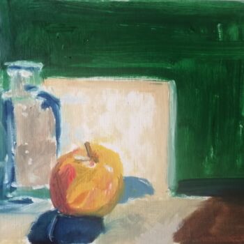 Peinture intitulée "Pomme sur fond vert" par Martin Jobert, Œuvre d'art originale, Huile