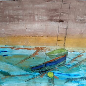 Pittura intitolato "Barques à marée bas…" da Martin Jobert, Opera d'arte originale, pigmenti
