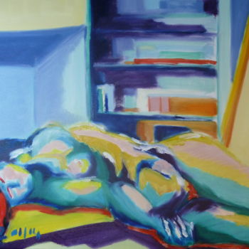 Peinture intitulée "Nu couché de face" par Martin Jobert, Œuvre d'art originale