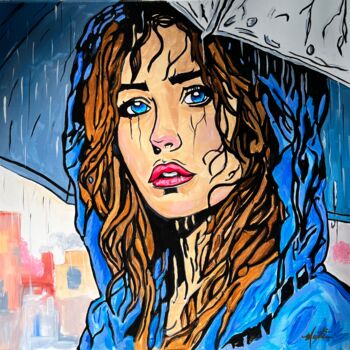 Pintura titulada "Blue & Rainy" por Martin Moore, Obra de arte original, Acrílico Montado en Bastidor de camilla de madera