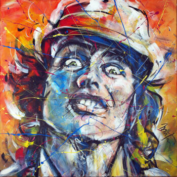 Painting titled "Angus Young - AC/DC" by Martin Street-Art, Original Artwork, Acrylic Mounted on Wood Stretcher frame