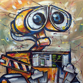Painting titled "Wall-E" by Martin Street-Art, Original Artwork, Acrylic Mounted on Wood Stretcher frame