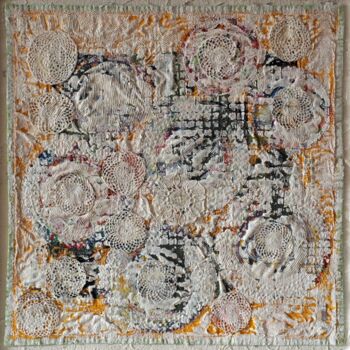 Arte têxtil intitulada "composiciones circu…" por Martina Baus, Obras de arte originais, Colagens Montado em Painel de madei…
