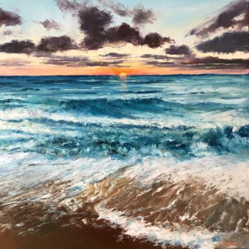 Painting titled "Sound of the sea" by Martina Krupičková, Original Artwork, Oil Mounted on Wood Stretcher frame