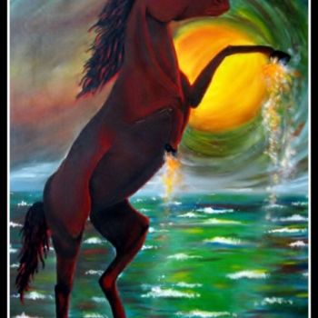 Pittura intitolato "Cavallo al tramonto" da Martina Purificato, Opera d'arte originale, Olio