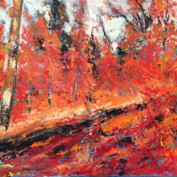 Painting titled "L’automne en forêt" by Martine Albrecht, Original Artwork, Oil