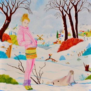 「ROSE DE NOËL」というタイトルの絵画 Martine Alisonによって, オリジナルのアートワーク, オイル ウッドストレッチャーフレームにマウント
