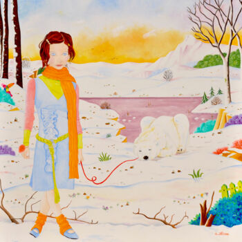 Malarstwo zatytułowany „EGLANTINE AUX RICOC…” autorstwa Martine Alison, Oryginalna praca, Olej Zamontowany na Drewniana rama…