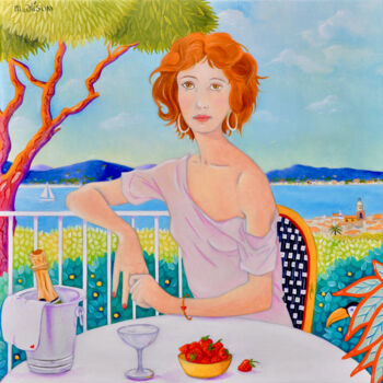 Painting titled "BULLES ET SEDUCTION…" by Martine Alison, Original Artwork, Oil Mounted on Wood Stretcher frame