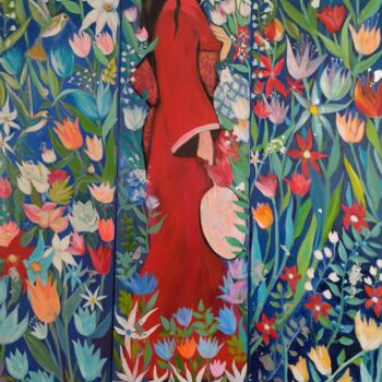 Malerei mit dem Titel "Femme fleur" von Martine Banacer, Original-Kunstwerk, Acryl