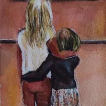 Painting titled "La visite" by Martine Banacer, Original Artwork, Watercolor