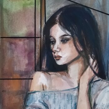 Painting titled "Le doute" by Martine Banacer, Original Artwork, Watercolor