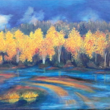 Painting titled "Chemin Inondé" by Martine Bonnerave, Original Artwork, Oil