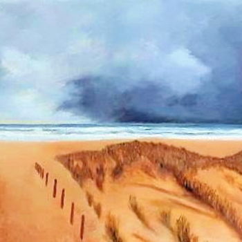 Painting titled "Plage Landaise" by Martine Bonnerave, Original Artwork, Oil