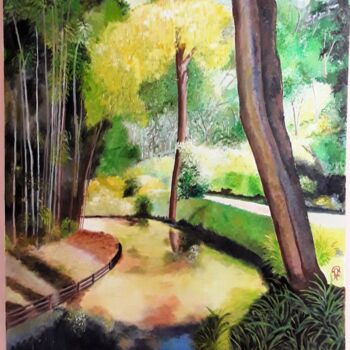 Peinture intitulée "Zénitude en forêt" par Martine Bonnerave, Œuvre d'art originale, Huile