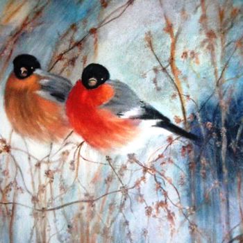 Pittura intitolato "Couple d'oiseaux" da Martine Bonnerave, Opera d'arte originale, Altro