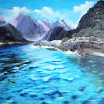 Painting titled "Lac en Haute Montag…" by Martine Bonnerave, Original Artwork, Oil