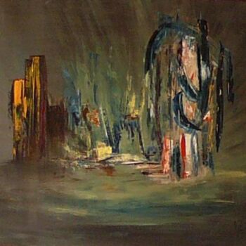 Painting titled "Strange City" by Martine Bruyere, Original Artwork, Acrylic