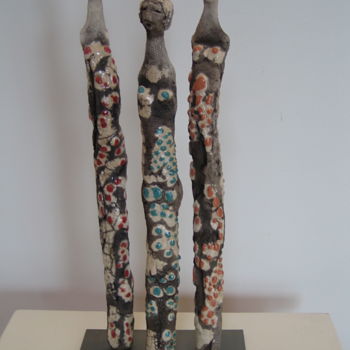 Sculpture titled ""Trois flamboyantes"" by Martine Camors, Original Artwork, Terra cotta