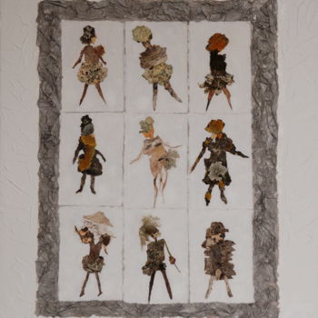 Collages intitulée "Les 9 figurines" par Martine Capdeville-Lacomme, Œuvre d'art originale