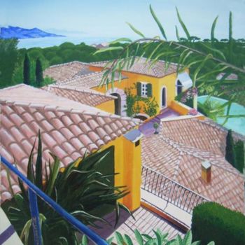 Peinture intitulée "Au balcon" par Martine Cazajus, Œuvre d'art originale, Huile