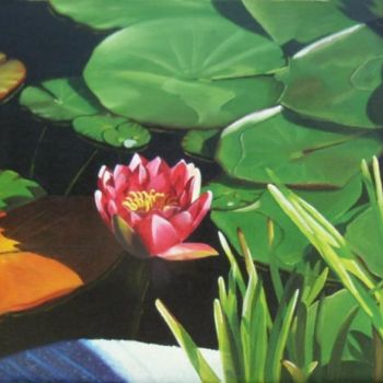 Painting titled "Nénuphar" by Martine Cazajus, Original Artwork, Oil