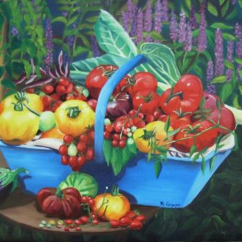 Painting titled "Récolte du jardin" by Martine Cazajus, Original Artwork, Oil