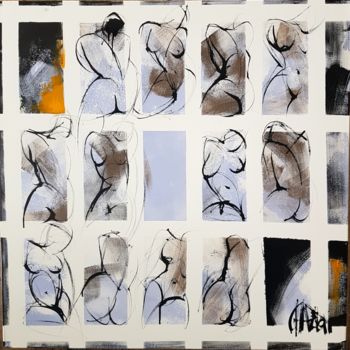 제목이 "Viens chez moi"인 미술작품 Martine Chaperon로, 원작, 아크릴 나무 들것 프레임에 장착됨