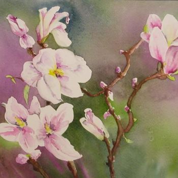 Painting titled "branche de magnolia" by Martine Chavent, Original Artwork