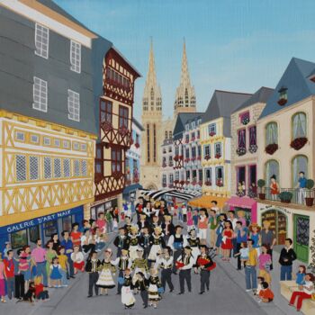 Painting titled "QUIMPER RUE KEREON" by Martine Clouet, Original Artwork, Oil