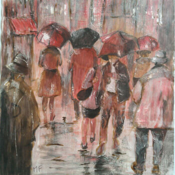 Painting titled "Parapluies" by Martine Fleury, Original Artwork, Ink