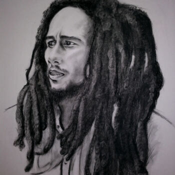 Dessin intitulée "Bob Marley" par Martine Fleury, Œuvre d'art originale, Fusain