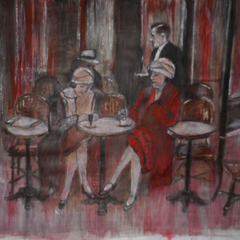 Painting titled "Au Café" by Martine Fleury, Original Artwork, Ink