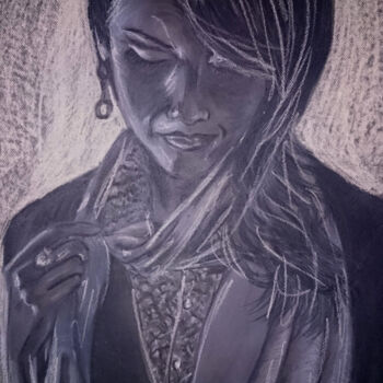 Tekening getiteld "Indienne" door Martine Fleury, Origineel Kunstwerk, Krijt