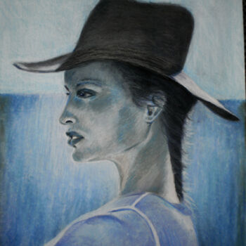 Drawing titled "Femme "bleue"" by Martine Fleury, Original Artwork, Pastel