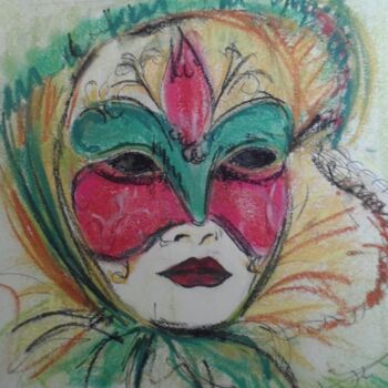 Drawing titled "Masque esquisse" by Martine Fleury, Original Artwork, Pastel