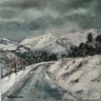 Peinture intitulée "Neige en montagne" par Martine Fournier, Œuvre d'art originale, Huile