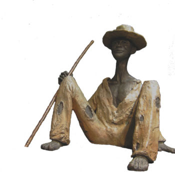 Sculpture titled "Homme assis" by Martine France Moreau, Original Artwork, Bronze