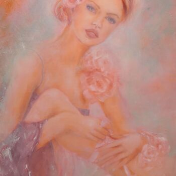 Painting titled "La danseuse" by Martine Gregoire, Original Artwork, Oil Mounted on Wood Stretcher frame