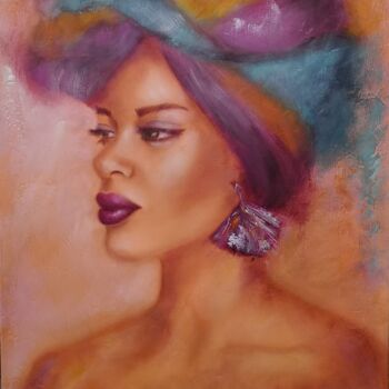 Pintura titulada "Le turban multicolo…" por Martine Gregoire, Obra de arte original, Oleo Montado en Bastidor de camilla de…