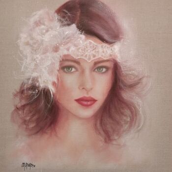 Painting titled "LES YEUX VERTS" by Martine Gregoire, Original Artwork, Oil Mounted on Wood Stretcher frame